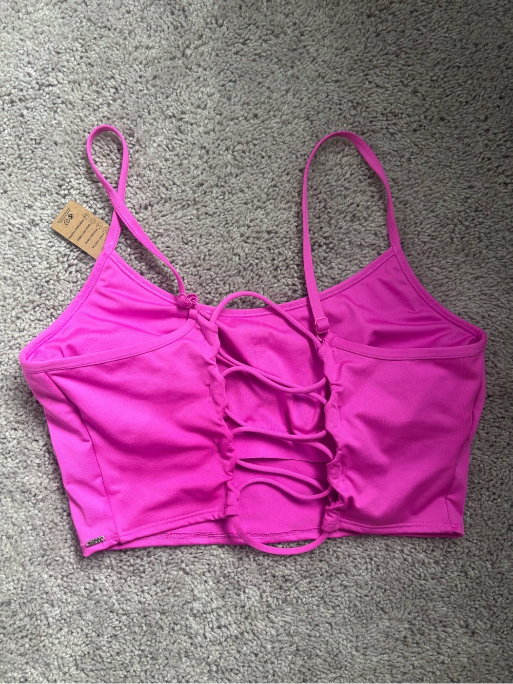 PINK Victoria's Secret Hot Pink Lace-Up Crop Sports Bra
